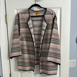 Ruby Red Wonen Striped Open-Front blazer Sweater - Peqch and Black